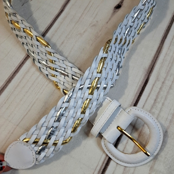 ADR Woven White Gold Silver Tone Belt Size Med Large - Picture 1 of 4